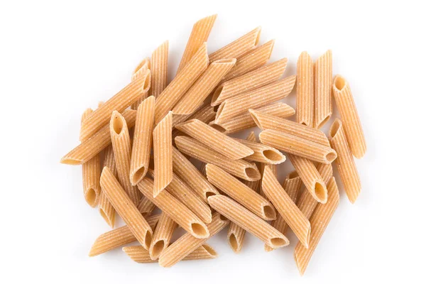 Wholemeal Pasta Penne Close Shot Isolated White Background — Stock Photo, Image