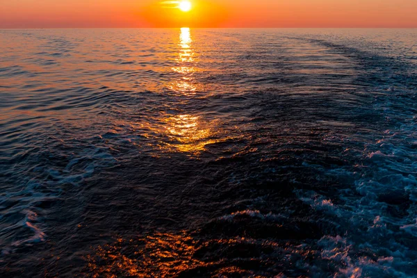 Sunset Sea Trace Ship — Stock Photo, Image