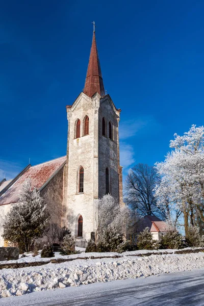 Igreja Tiro Inverno Estônia — Fotografia de Stock