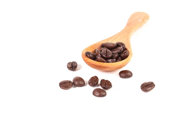 Coffee Beans Wood Spoon Isolated Wooden Board — Stock Photo, Image