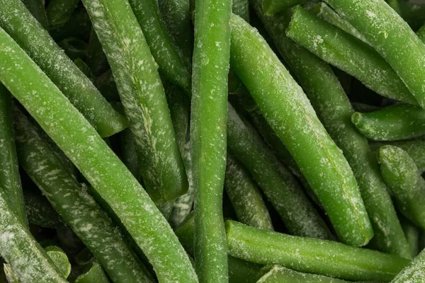 Feijão Verde Cortado Congelado Vegetal Uma Tigela Isolado Branco — Fotografia de Stock