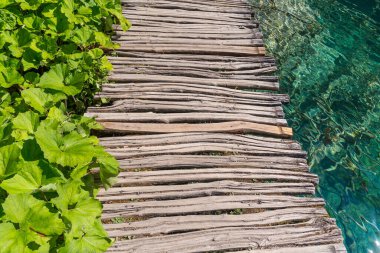 Ahşap yol ve göl Plitvice Milli Parkı, Hırvatistan