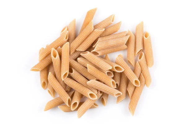 Wholemeal Pasta Penne Close Shot Isolated White Background — Stock Photo, Image