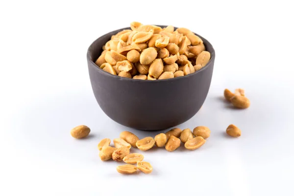 Peanut Nuts Salt Bowl Isolated White Background — Stock Photo, Image