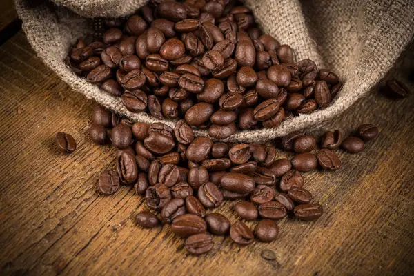 Coffee Beans Grunge Wooden Background Fresh Roasted Coffee Beans Vintage — Stock Photo, Image