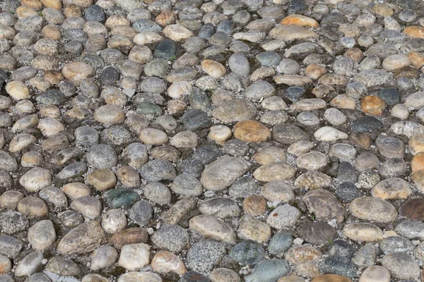Pedras Redondas Chão Textura Dos Paralelepípedos Park Estrada Pavimentada Para — Fotografia de Stock