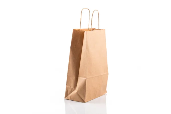 Recycled Paper Kraft Shopping Bag Package Bag Isolated White Background — Stock Photo, Image