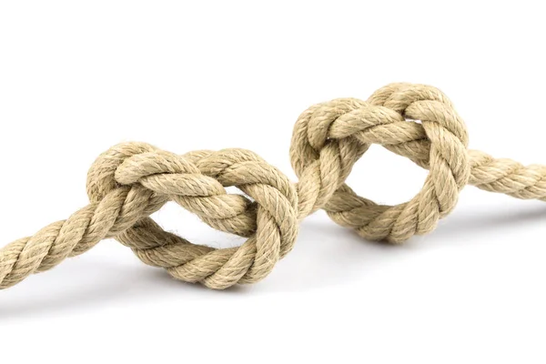 Zwei Herzförmige Knoten Seil Isoliert Auf Weißem Hintergrund — Stockfoto
