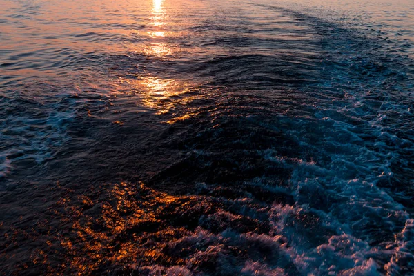 Захід Сонця Морі Слід Від Корабля — стокове фото