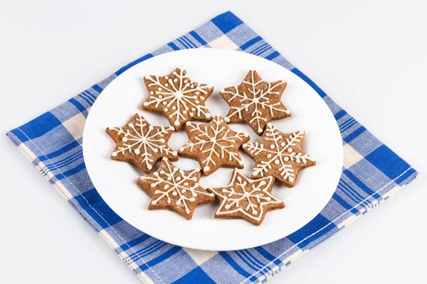 Christmas Gingerbread Cinnamon Star Cookies White Plate — Stock Photo, Image