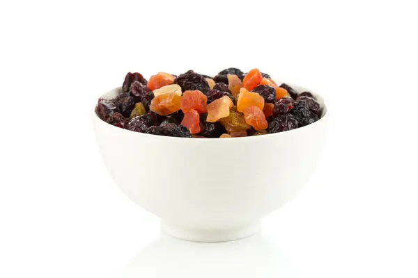 stock image Mix variety of dried fruit in bowl over white background