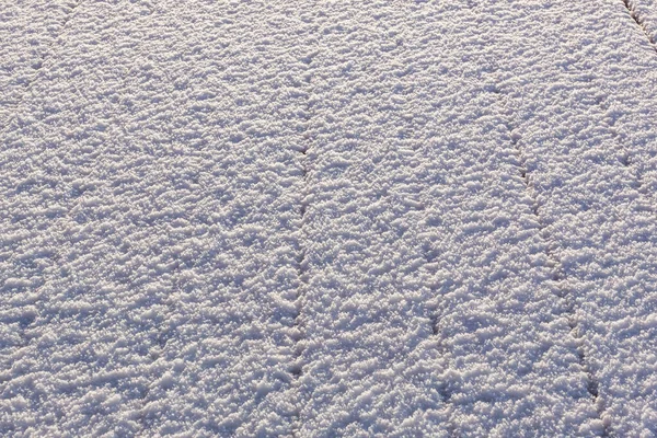 Schneebedecktes Holz Terrassenboden Hintergrund — Stockfoto