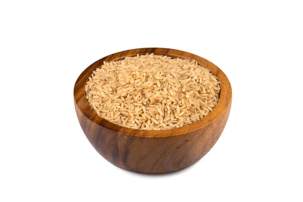 Rice Wooden Bowl White Background — Stock Photo, Image