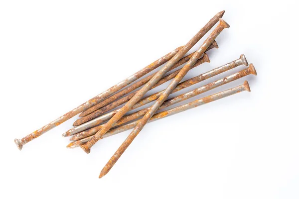 Some Old Rusty Nails White Table — Stock Photo, Image