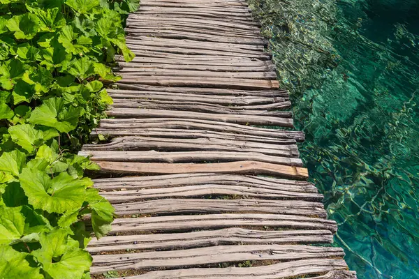 Wooden Path Lake Plitvice National Park Croatia — Stock Photo, Image