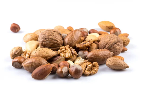 Variety Mixed Nuts Isolated White Background — Stock Photo, Image