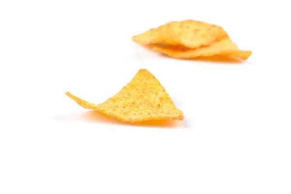 Meksykańskie Chipsy Nachos Kukurydziane Izolowane Białym Tle — Zdjęcie stockowe
