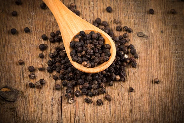 Black Pepper Wooden Spoon Wood Background Royalty Free Stock Photos