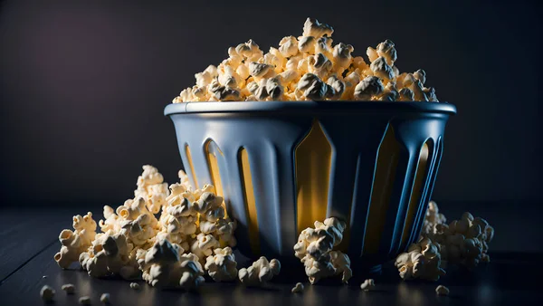 Side View Popcorns Paper Box Cinema Concept Selective Focus Rendering — Stock Photo, Image