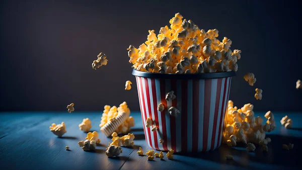 Vue Latérale Des Popcorns Dans Boîte Papier Concept Cinéma Mise — Photo