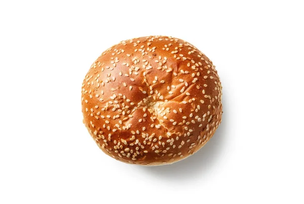 Снимок Сверху Булочки Гамбургером Изолированной Белом Фоне Свежеиспеченный Золотисто Коричневого — стоковое фото