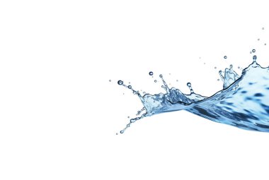 Mavi suyun 3D yansıması hareket halinde, beyaz arkaplanda izole edilmiş..