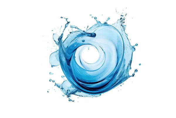 白い背景で隔離された 円形の形の動きの青い水スプラッシュの3Dレンダリング — ストック写真