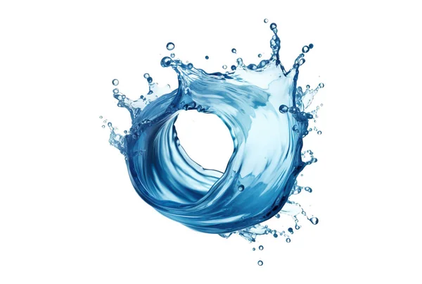 Weergave Van Blauwe Waterplons Beweging Ronde Cirkelvorm Geïsoleerd Witte Achtergrond — Stockfoto