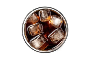 3D görüntüleme, buzlu kolanın üst görüntüsü, beyaz arkaplanda izole edilmiş..