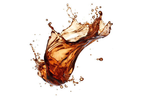 3d rendering of cola splash in motion, round circle shape, isolated on white background.