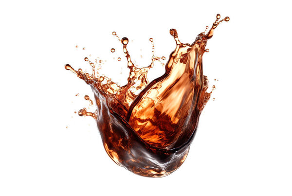 3d rendering of cola splash in motion, round circle shape, isolated on white background.