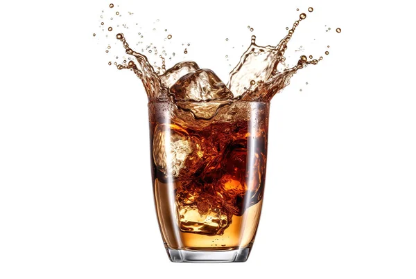 Rendering Front View Cola Ice Bubbles Glass Isolated White Background Stock Picture
