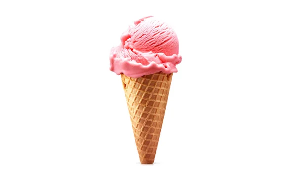Delicious Strawberry Ice Cream Cone Isolated White Background — Stock Photo, Image