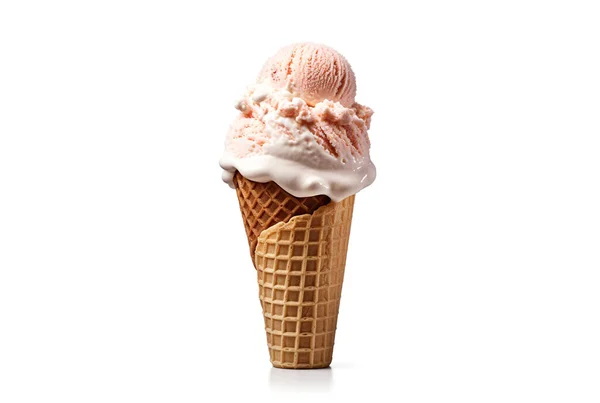 Delicious Creamy Ice Cream Cone Isolated White Background — Stock Photo, Image