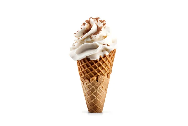 Delicious Creamy Ice Cream Cone Isolated White Background — Stock Photo, Image