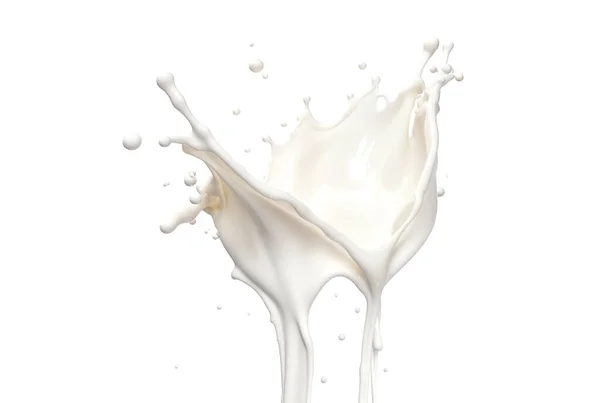 3Dレンダリング 白い背景に隔離されたミルクのスプラッシュの前面の眺め ロイヤリティフリーのストック写真