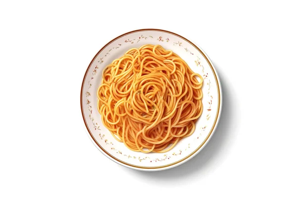 Felülnézet Tál Spagetti Tészta Paradicsomos Bolognai Szósszal Elszigetelt Fehér Background — Stock Fotó