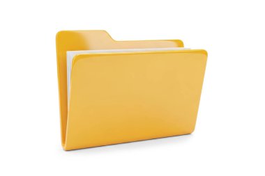 3d rendering of a single yellow folder standing upright, isolated on white background, symbolizing organization, documents, and office file management.