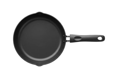 Yukarıdan bakıldığında temiz, beyaz arkaplanda izole edilmiş, yemek hazırlığını, yemek takımını ve mutfak aletlerini sembolize eden boş bir tavanın 3D görüntülenmesi.