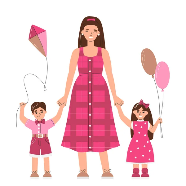 Mama Copii Care Activități Aer Liber Conceptul Familie Pentru Happy — Vector de stoc