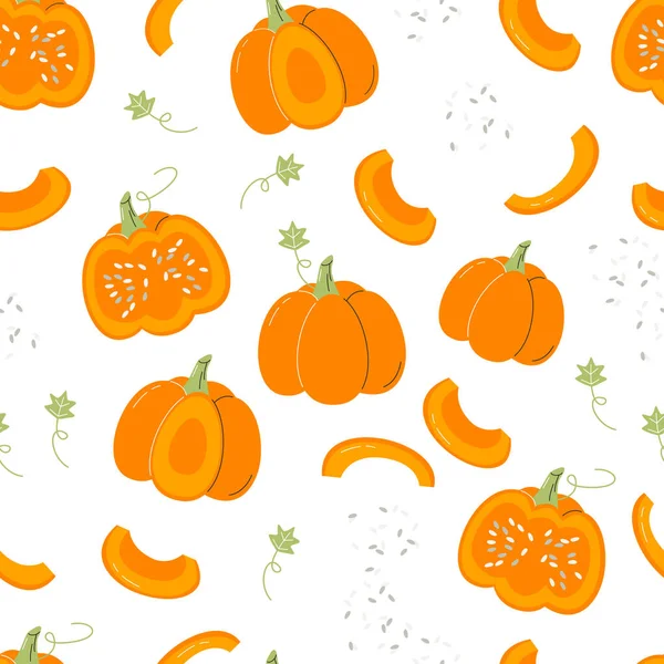 Squash Slices Pumpkin Seeds Isolated White Halloween Related Seamless Backdrop — Stock Vector