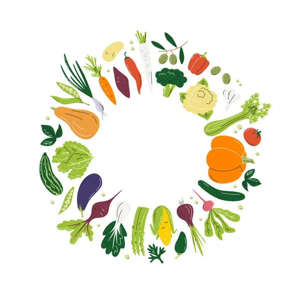 Composition Ronde Légumes Différents Éco Ferme Produits Agricoles Locaux Conception — Image vectorielle