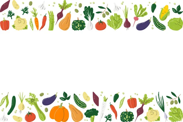 Горизонтальный Баннер Экологически Чистыми Овощами Прямоугольная Рамка Различных Свежих Овощей — стоковый вектор