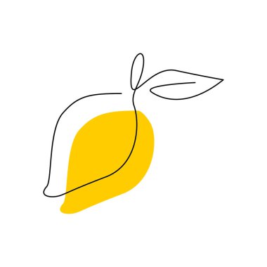 Soyut renk benekli limon rengi çizim. Asitli meyve minimalist siluet çizim stili. Tek satır sanatında logo konsepti tasarımı. C vitamini el çizimi düz vektör çizimi