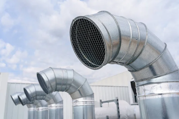 Primer Plano Conducto Metal Sistema Aire Acondicionado Ventilación Gran Edificio — Foto de Stock