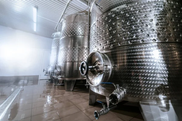 Modern Winery Stell Barrels Production Room Wine Production — Stock Photo, Image