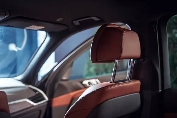 Brown Leather Seats Car Interior Close Seams — Stock Photo, Image