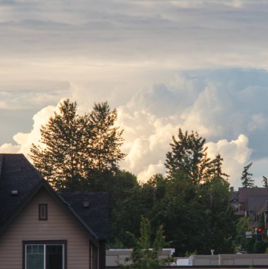 Bulutlu bir arkaplanı olan güzel bir günbatımının dikey çekimi
