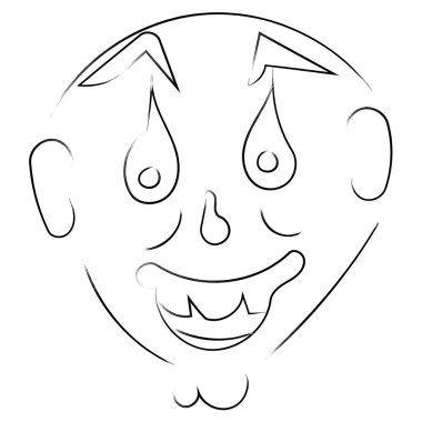 Büyük gözlü bir adamın çizgi film yüzü. Vektör çizimi. Beyaz arka planda siyah ve beyaz izole edilmiş.