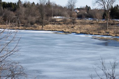 Kışın donmuş göl ve ağaçlar